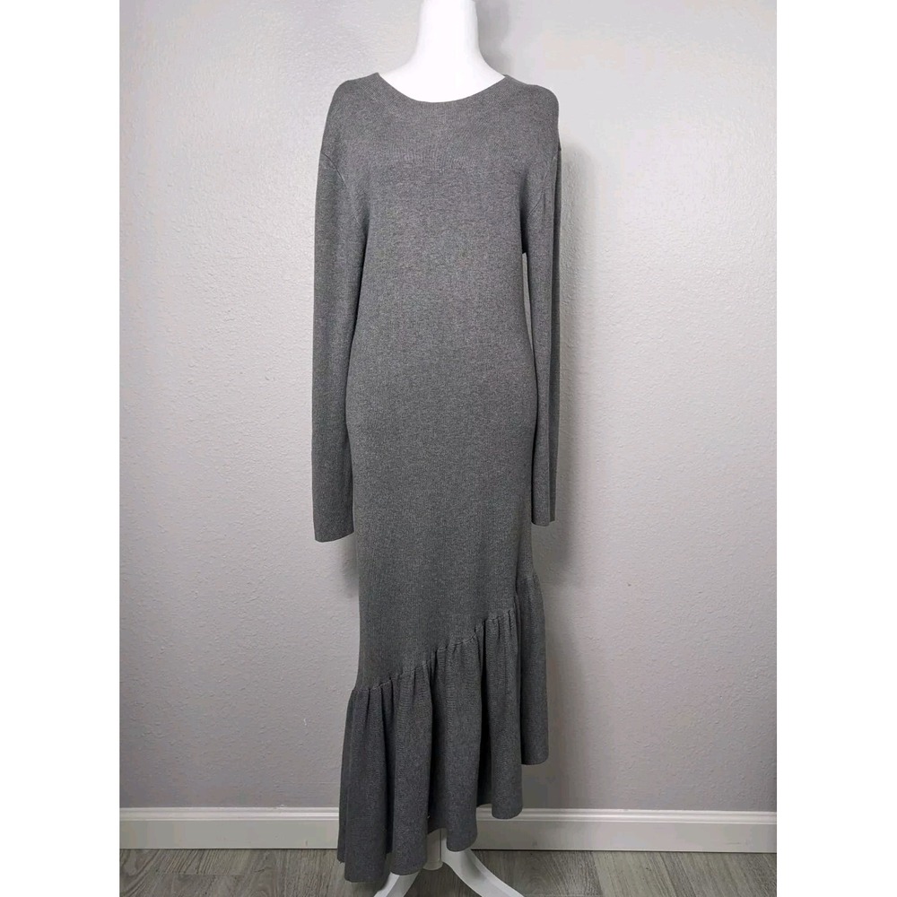 Gianni‎ Bini Womens Dress Mockneck Ruffle Bottom Long Sleeve Knit Gray Sz XL 347 - Picture 2 of 8